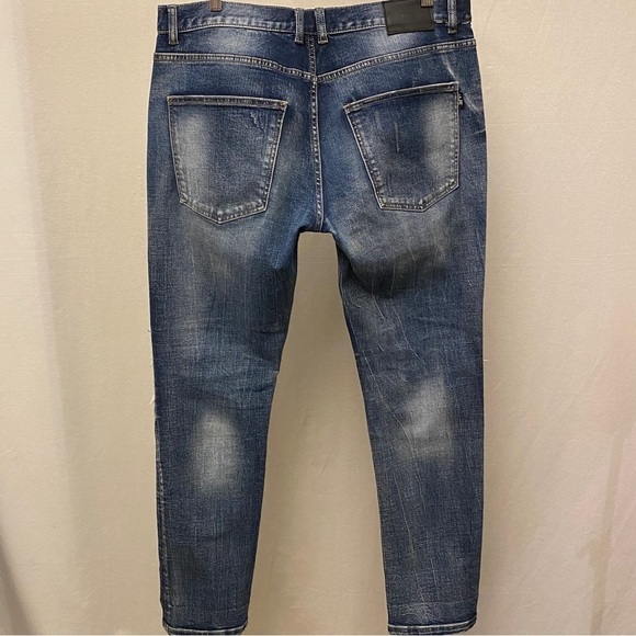 DOPE 34x32 Weir Moto Stretch Jeans Mens Distressed Patched Button Fly D2018P201 - Picture 11 of 12